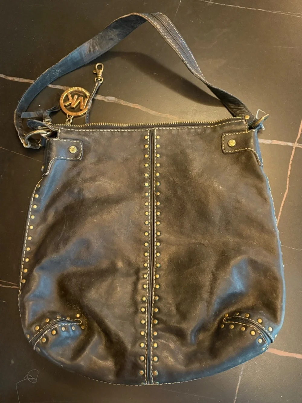 Michael Kors Astor Studded Black Leather Hobo Bag Garage Blowout